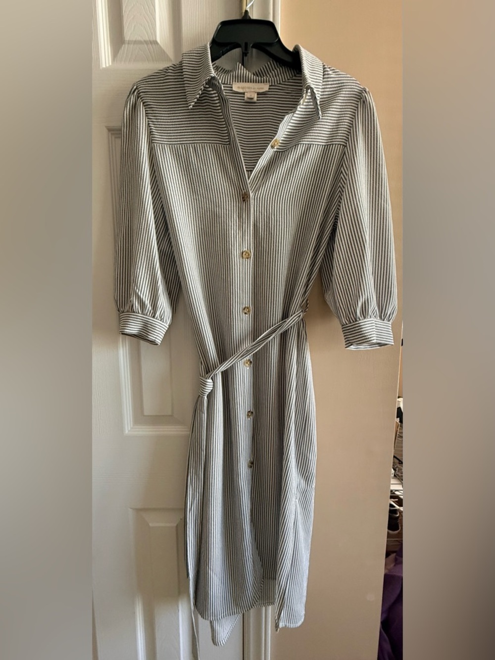 Monteau Black & White Striped Button-Front Midi Dress